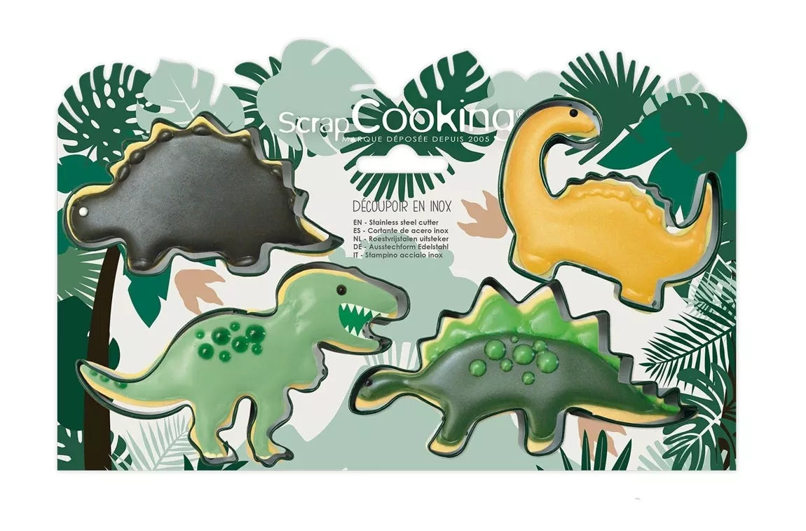Dinosaurieformade kakformar i metall 4-pack
