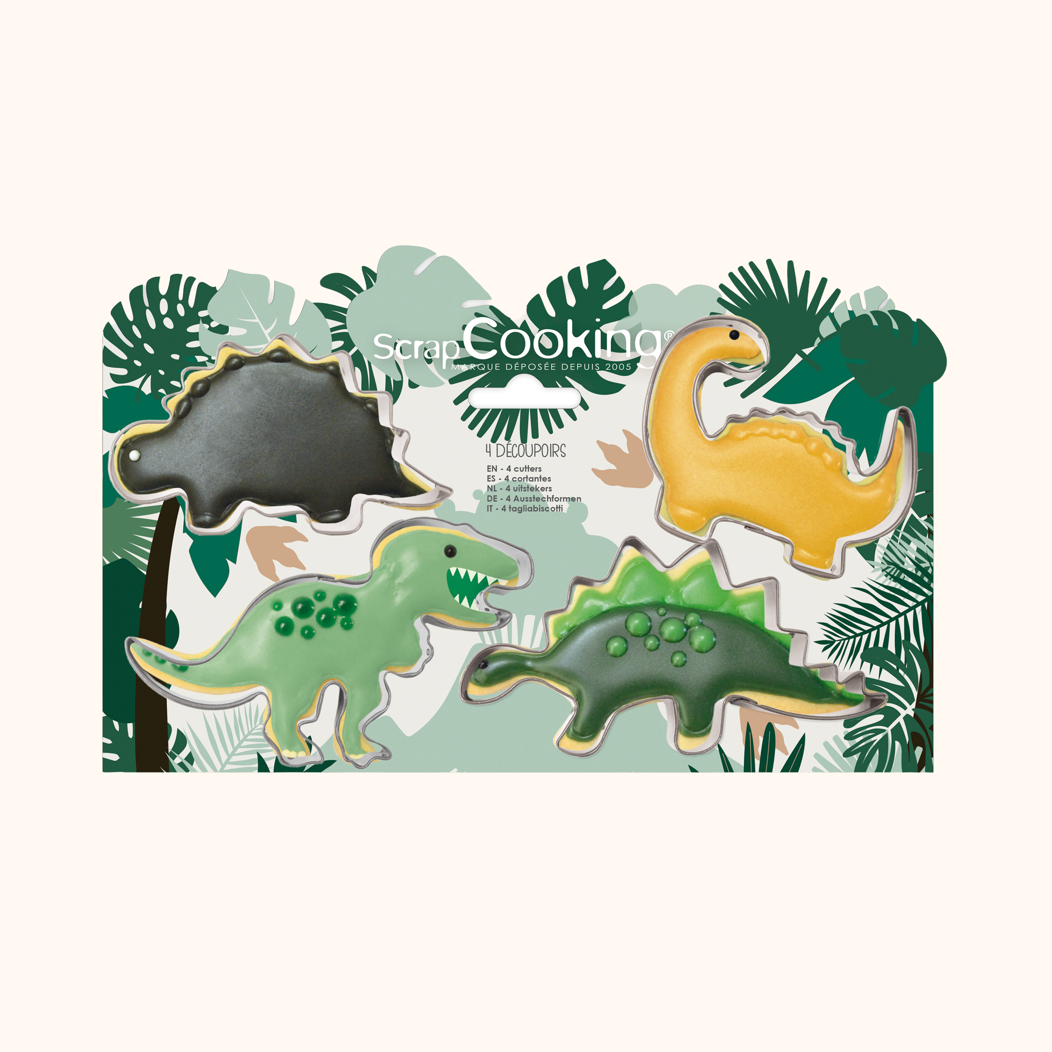 Dinosaurieformade kakformar i metall 4-pack